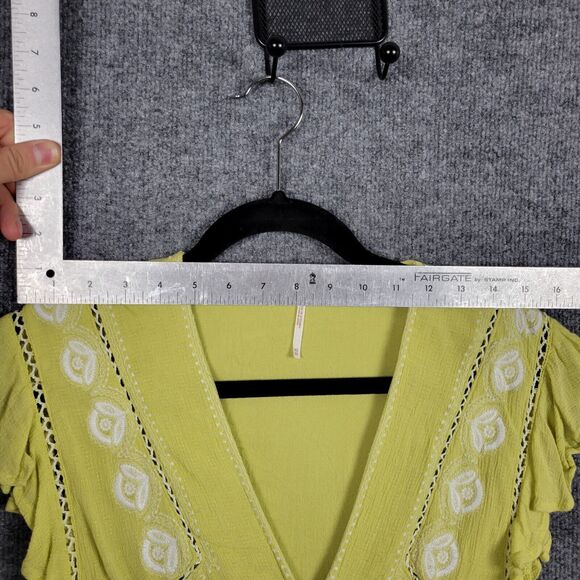 FREE PEOPLE Yellow Falling Water Boho Embroidered Flutter Tunic Top SIZE XS - Picture 8 of 14